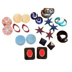 Unbranded Metal Statement Earring Lot of 12 Pairs Star Hoop Pierced Vintage READ